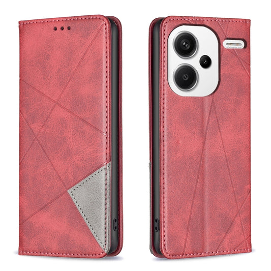 For Xiaomi Redmi Note 13 Pro+ 5G Rhombus Texture Magnetic Leather Phone Case(Red) - Xiaomi Cases by PMC Jewellery | Online Shopping South Africa | PMC Jewellery | Buy Now Pay Later Mobicred