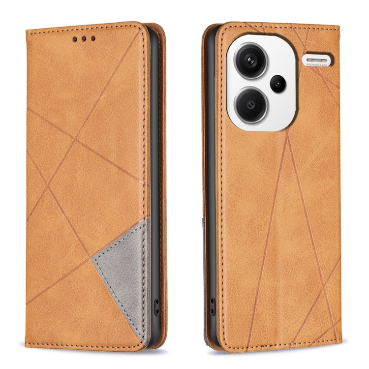 For Xiaomi Redmi Note 13 Pro+ 5G Rhombus Texture Magnetic Leather Phone Case(Yellow) - Xiaomi Cases by PMC TechLife | Online Shopping South Africa | PMC TechLife | Buy Now Pay Later Mobicred