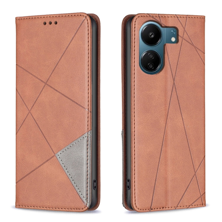 For Xiaomi Redmi 13C Rhombus Texture Magnetic Leather Phone Case(Brown) - 13C Cases by PMC TechLife | Online Shopping South Africa | PMC TechLife | Buy Now Pay Later Mobicred