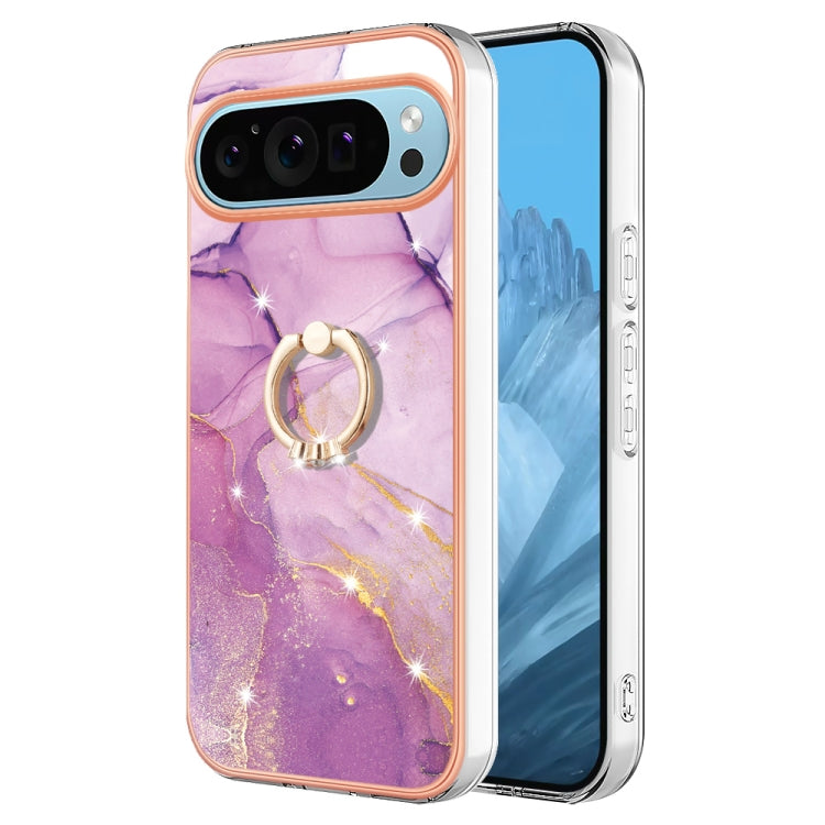 For Google Pixel 9 / 9 Pro Electroplating Marble IMD TPU Phone Case with Ring Holder(Purple 001) - Google Cases by PMC TechLife | Online Shopping South Africa | PMC TechLife | Buy Now Pay Later Mobicred