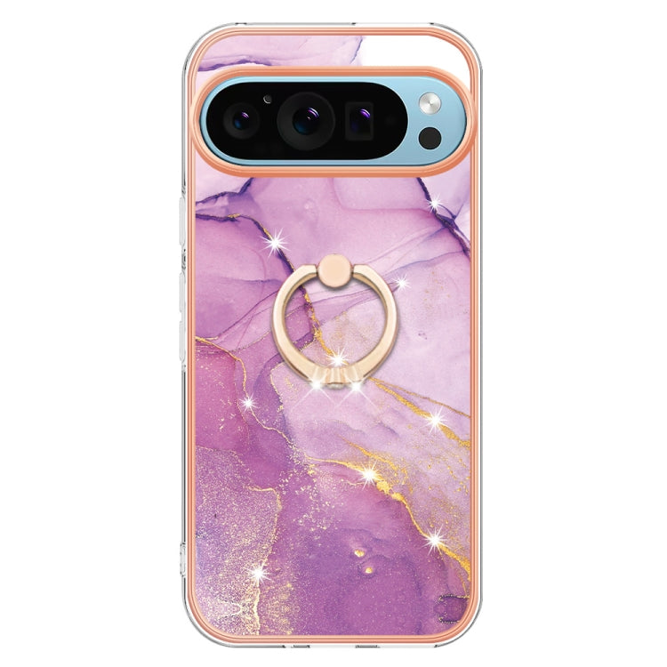 For Google Pixel 9 / 9 Pro Electroplating Marble IMD TPU Phone Case with Ring Holder(Purple 001) - Google Cases by PMC TechLife | Online Shopping South Africa | PMC TechLife | Buy Now Pay Later Mobicred