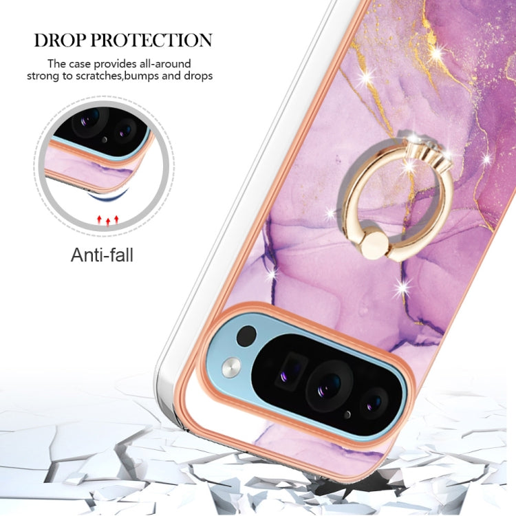 For Google Pixel 9 / 9 Pro Electroplating Marble IMD TPU Phone Case with Ring Holder(Purple 001) - Google Cases by PMC TechLife | Online Shopping South Africa | PMC TechLife | Buy Now Pay Later Mobicred