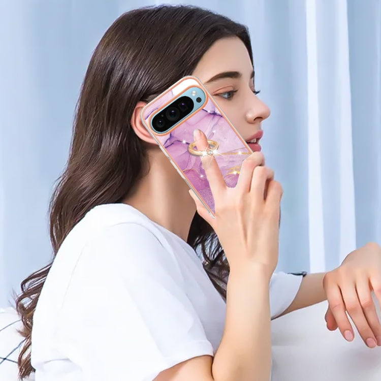 For Google Pixel 9 / 9 Pro Electroplating Marble IMD TPU Phone Case with Ring Holder(Purple 001) - Google Cases by PMC TechLife | Online Shopping South Africa | PMC TechLife | Buy Now Pay Later Mobicred