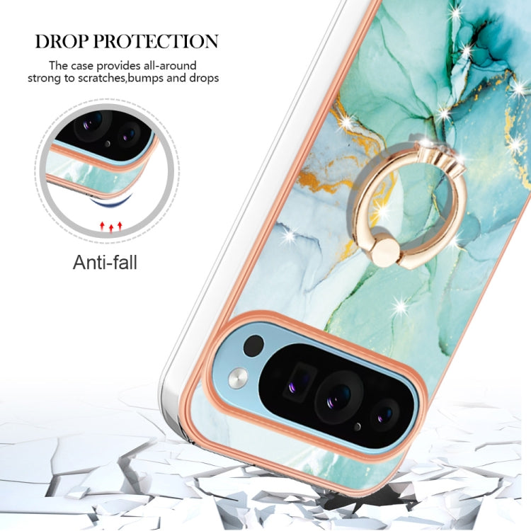 For Google Pixel 9 Pro XL Electroplating Marble IMD TPU Phone Case with Ring Holder(Green 003) - free shipping - PMC TechLife - Order now!
