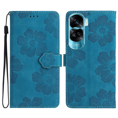 For Honor 90 Lite Flower Embossing Pattern Leather Phone Case(Blue) - Honor Cases by PMC Jewellery | Online Shopping South Africa | PMC Jewellery