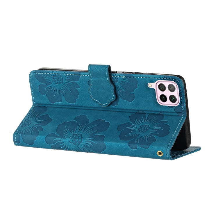 For Huawei P40 lite Flower Embossing Pattern Leather Phone Case(Blue) - Huawei Cases by PMC Jewellery | Online Shopping South Africa | PMC Jewellery