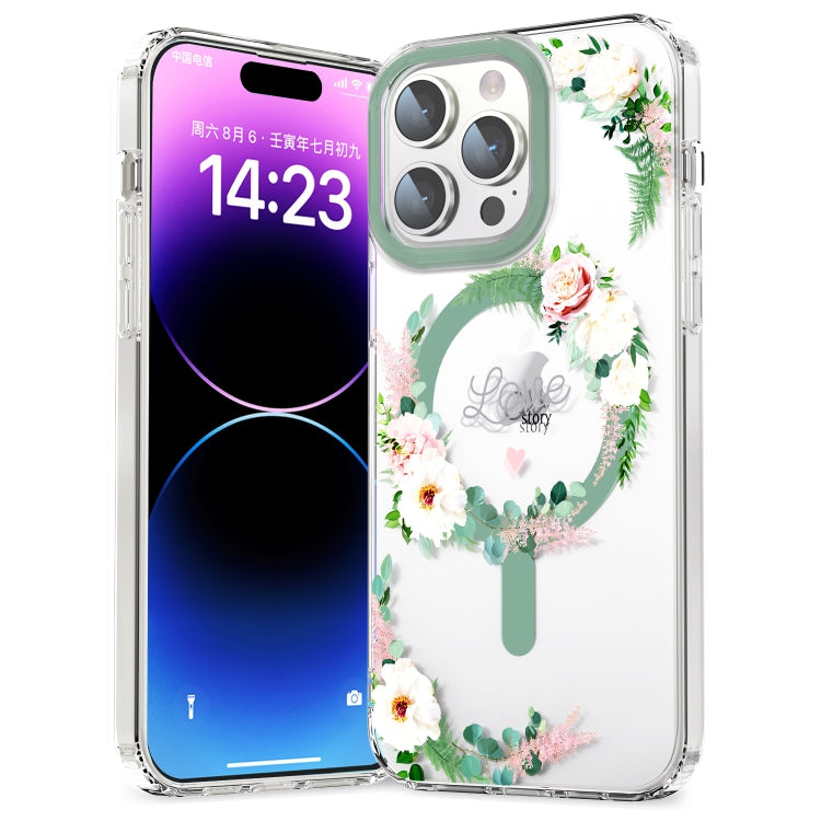 For iPhone 14 Pro MagSafe Magnetic TPU Phone Case(White Pink Rose) - iPhone 14 Pro Cases by PMC TechLife | Online Shopping South Africa | PMC TechLife