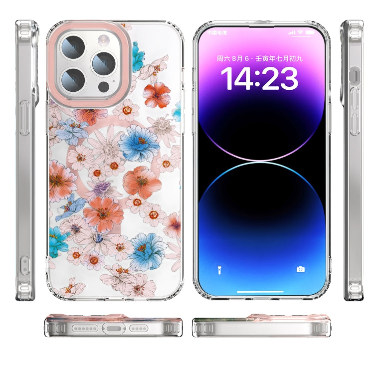 For iPhone 13 Pro MagSafe Magnetic TPU Phone Case(White Blue Flower) - iPhone 13 Pro Cases by PMC TechLife | Online Shopping South Africa | PMC TechLife