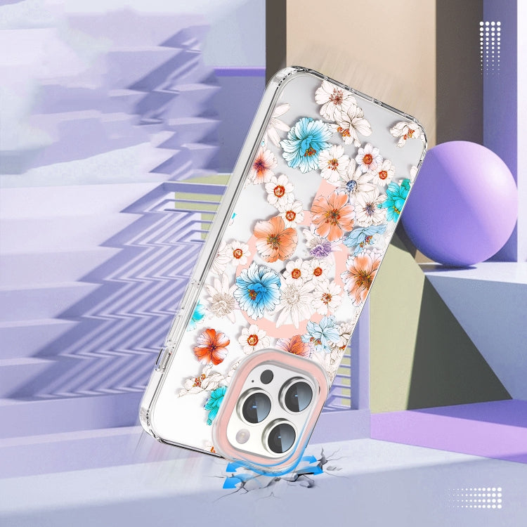 For iPhone 13 Pro MagSafe Magnetic TPU Phone Case(White Blue Flower) - iPhone 13 Pro Cases by PMC TechLife | Online Shopping South Africa | PMC TechLife