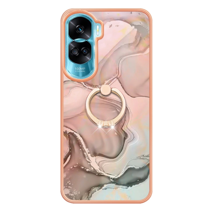 For Honor 90 Lite 5G Electroplating Marble Dual-side IMD Phone Case with Ring(Rose Gold 015) - Honor Cases by PMC Jewellery | Online Shopping South Africa | PMC Jewellery