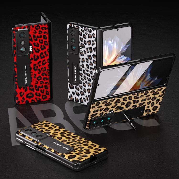 For Honor Magic Vs ABEEL Integrated Black Edge Leopard Phone Case with Holder(Golden) - Honor Cases by PMC TechLife | Online Shopping South Africa | PMC TechLife | Buy Now Pay Later Mobicred