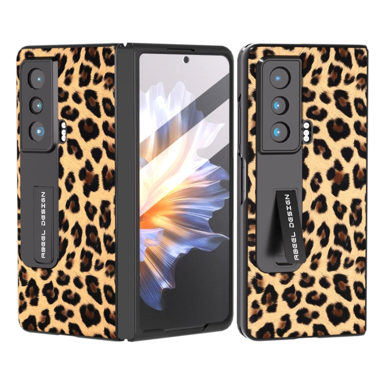 For Honor Magic Vs ABEEL Integrated Black Edge Leopard Phone Case with Holder(Champagne Gold) - Honor Cases by PMC TechLife | Online Shopping South Africa | PMC TechLife | Buy Now Pay Later Mobicred
