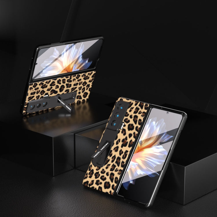 For Honor Magic Vs ABEEL Integrated Black Edge Leopard Phone Case with Holder(Champagne Gold) - Honor Cases by PMC TechLife | Online Shopping South Africa | PMC TechLife | Buy Now Pay Later Mobicred