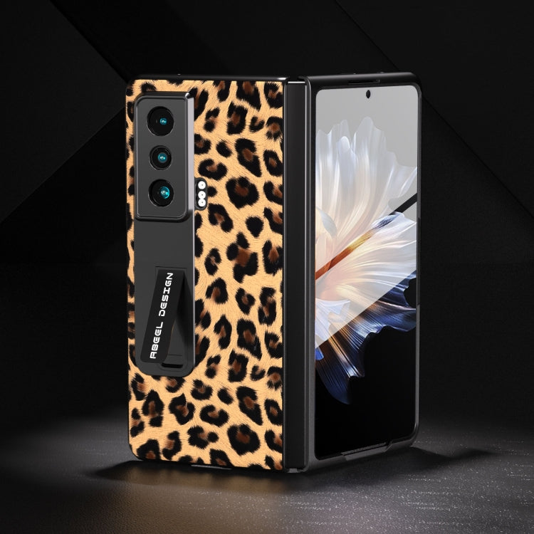 For Honor Magic Vs ABEEL Integrated Black Edge Leopard Phone Case with Holder(Champagne Gold) - Honor Cases by PMC TechLife | Online Shopping South Africa | PMC TechLife | Buy Now Pay Later Mobicred