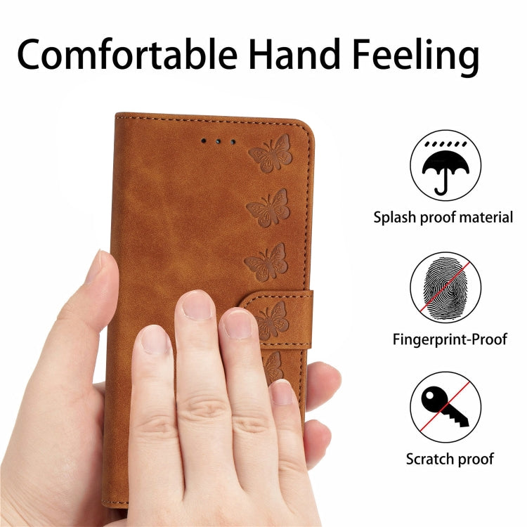 For iPhone 16 Seven Butterflies Embossed Leather Phone Case(Brown) - iPhone 16 Cases by PMC TechLife | Online Shopping South Africa | PMC TechLife | Buy Now Pay Later Mobicred