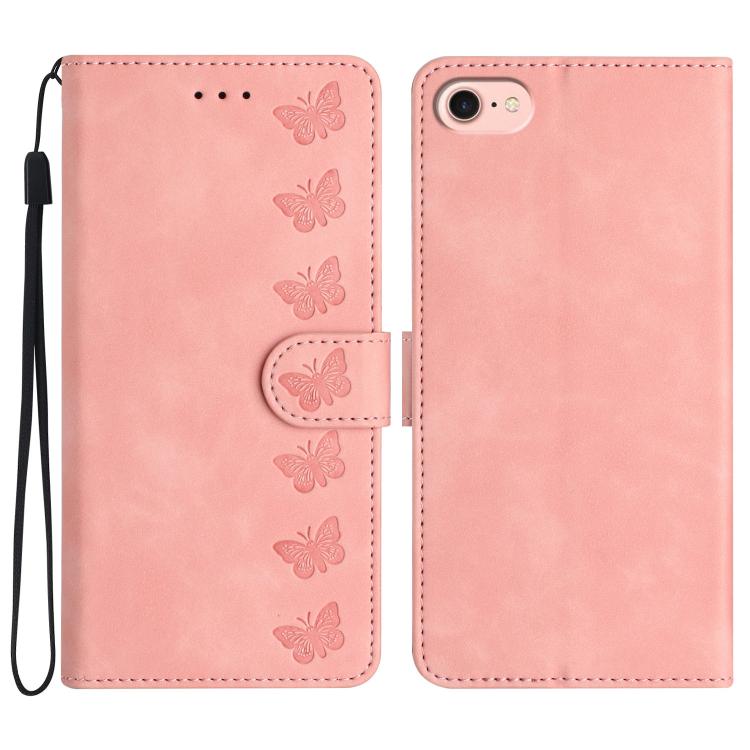 For iPhone 16e Seven Butterflies Embossed Leather Phone Case(Pink) - iPhone 16e Cases by PMC TechLife | Online Shopping South Africa | PMC TechLife | Buy Now Pay Later Mobicred