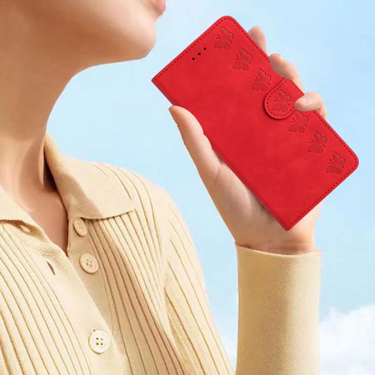 For iPhone 16e Seven Butterflies Embossed Leather Phone Case(Red) - iPhone 16e Cases by PMC TechLife | Online Shopping South Africa | PMC TechLife | Buy Now Pay Later Mobicred