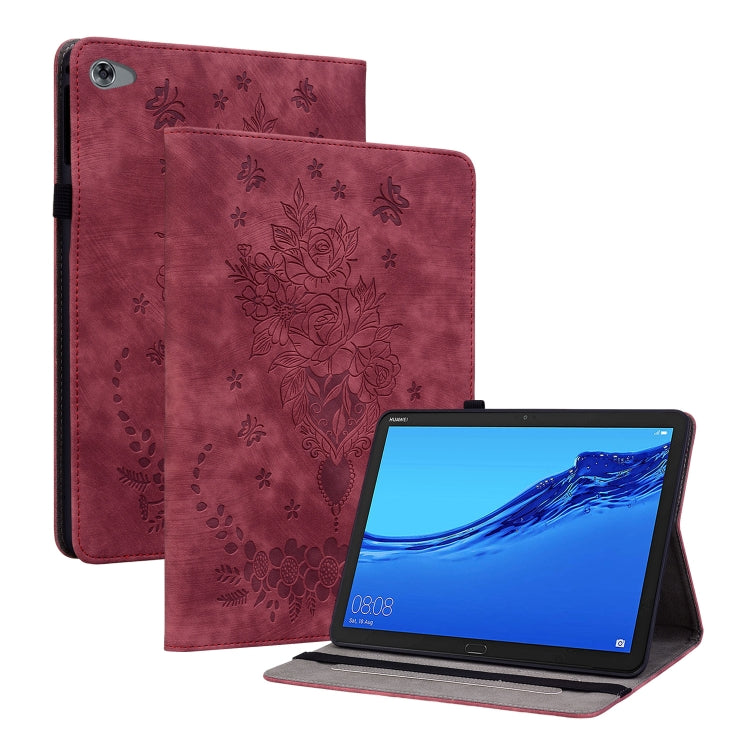 For Huawei MediaPad M5 Lite / C5 10.1 Butterfly Rose Embossed Leather Tablet Case(Red) - Huawei Cases by PMC TechLife | Online Shopping South Africa | PMC TechLife | Buy Now Pay Later Mobicred