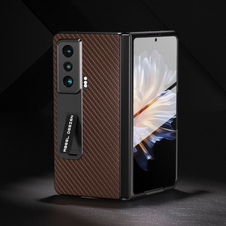 For Honor Magic Vs Carbon Fiber Texture Integrated Protective Phone Case with Holder(Brown) - Honor Cases by PMC TechLife | Online Shopping South Africa | PMC TechLife | Buy Now Pay Later Mobicred