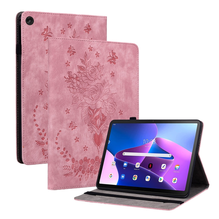 For Lenovo Tab M10 10.1 3rd Gen Butterfly Rose Embossed Leather Tablet Case(Pink) - Lenovo by PMC TechLife | Online Shopping South Africa | PMC TechLife | Buy Now Pay Later Mobicred