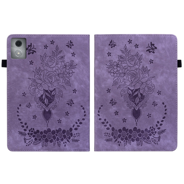 For Lenovo Tab K11 Plus Butterfly Rose Embossed Leather Tablet Case(Purple) - Lenovo by PMC TechLife | Online Shopping South Africa | PMC TechLife | Buy Now Pay Later Mobicred