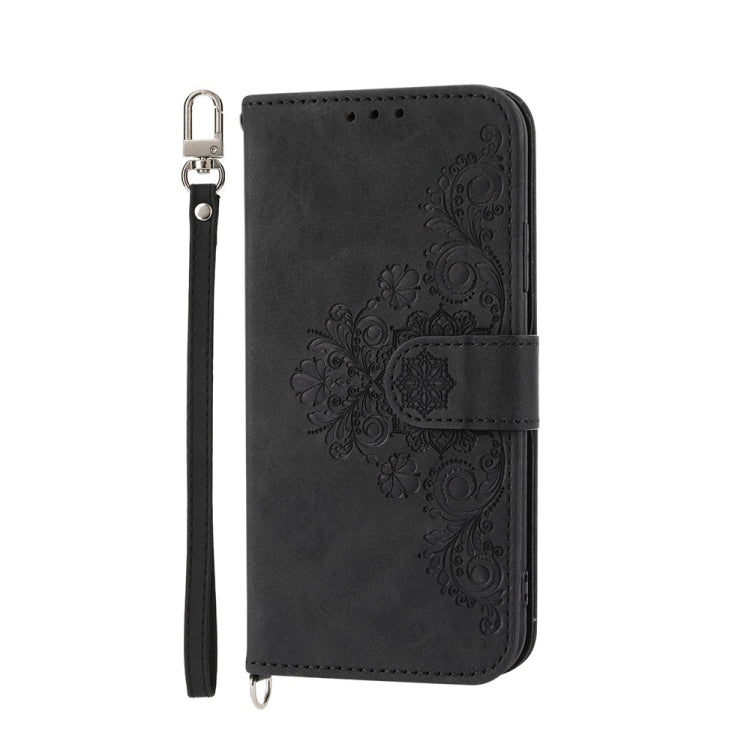 For Honor Magic6 Pro Skin-feel Flowers Embossed Wallet Leather Phone Case(Black) - Honor Cases by PMC Jewellery | Online Shopping South Africa | PMC Jewellery | Buy Now Pay Later Mobicred