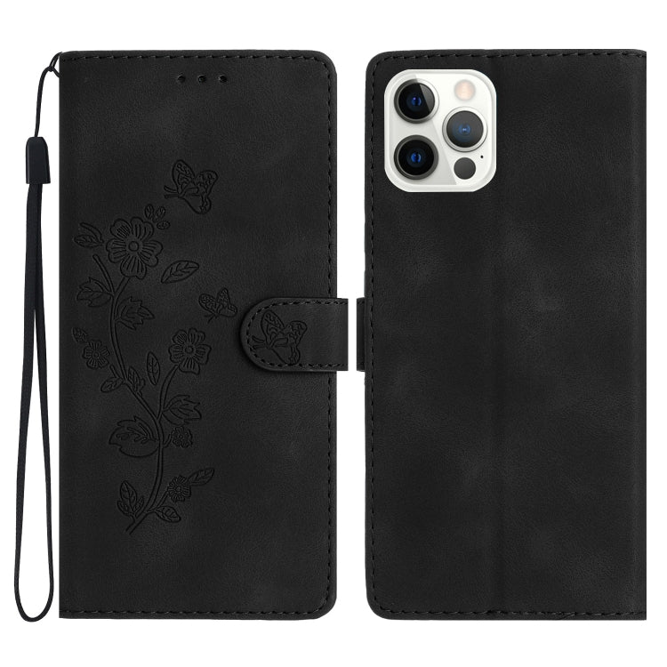 For iPhone 16 Pro Flower Butterfly Embossing Pattern Leather Phone Case(Black) - iPhone 16 Pro Cases by PMC TechLife | Online Shopping South Africa | PMC TechLife | Buy Now Pay Later Mobicred