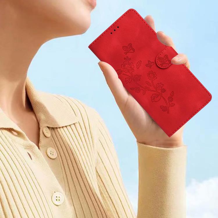 For iPhone 16e Flower Butterfly Embossing Pattern Leather Phone Case(Red) - iPhone 16e Cases by PMC TechLife | Online Shopping South Africa | PMC TechLife | Buy Now Pay Later Mobicred