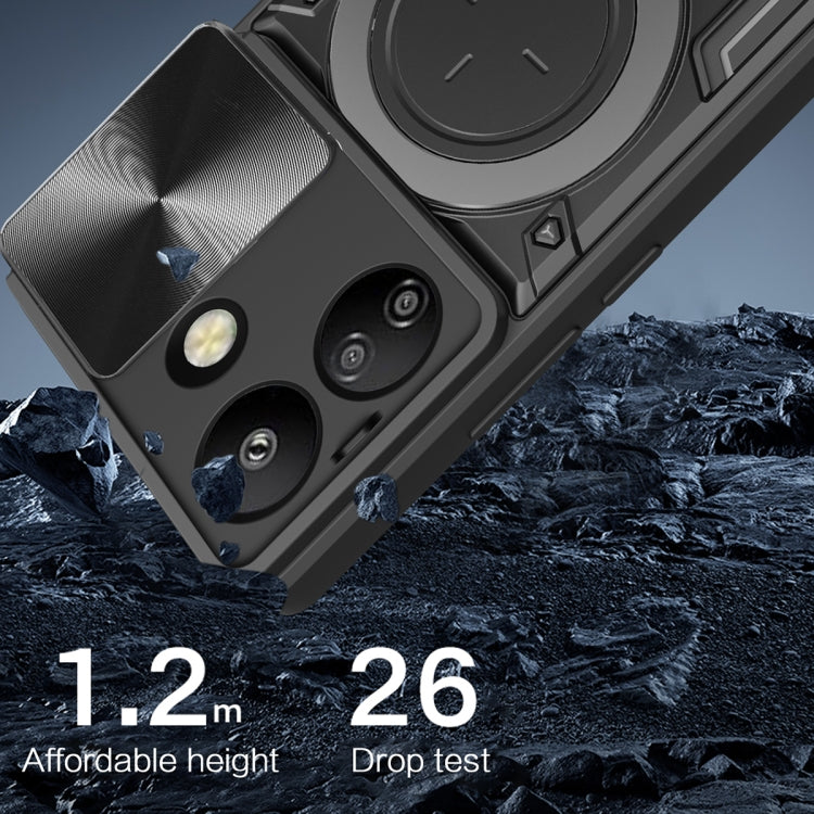 For Xiaomi Redmi 13C 4G CD Texture Sliding Camshield Magnetic Holder Phone Case(Black) - 13C Cases by PMC TechLife | Online Shopping South Africa | PMC TechLife | Buy Now Pay Later Mobicred