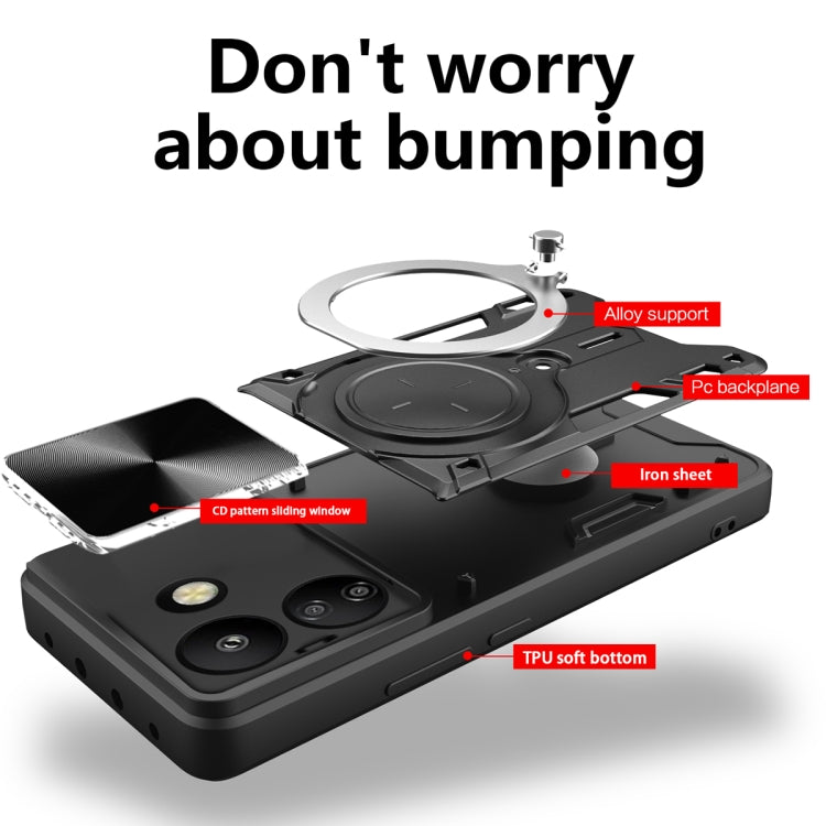 For Xiaomi Redmi 13C 4G CD Texture Sliding Camshield Magnetic Holder Phone Case(Blue) - 13C Cases by PMC TechLife | Online Shopping South Africa | PMC TechLife | Buy Now Pay Later Mobicred