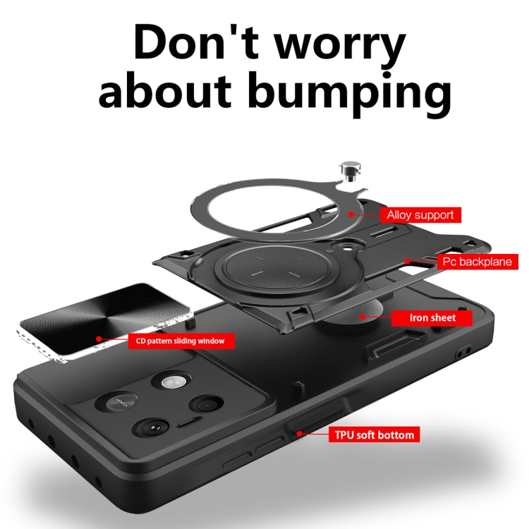 For Xiaomi Redmi Note 13 5G CD Texture Sliding Camshield Magnetic Holder Phone Case(Blue) - free shipping - PMC TechLife - Order now!