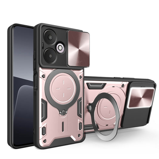 For Xiaomi Redmi 13C 5G Global CD Texture Sliding Camshield Magnetic Holder Phone Case(Pink) - 13C Cases by PMC Jewellery | Online Shopping South Africa | PMC Jewellery | Buy Now Pay Later Mobicred