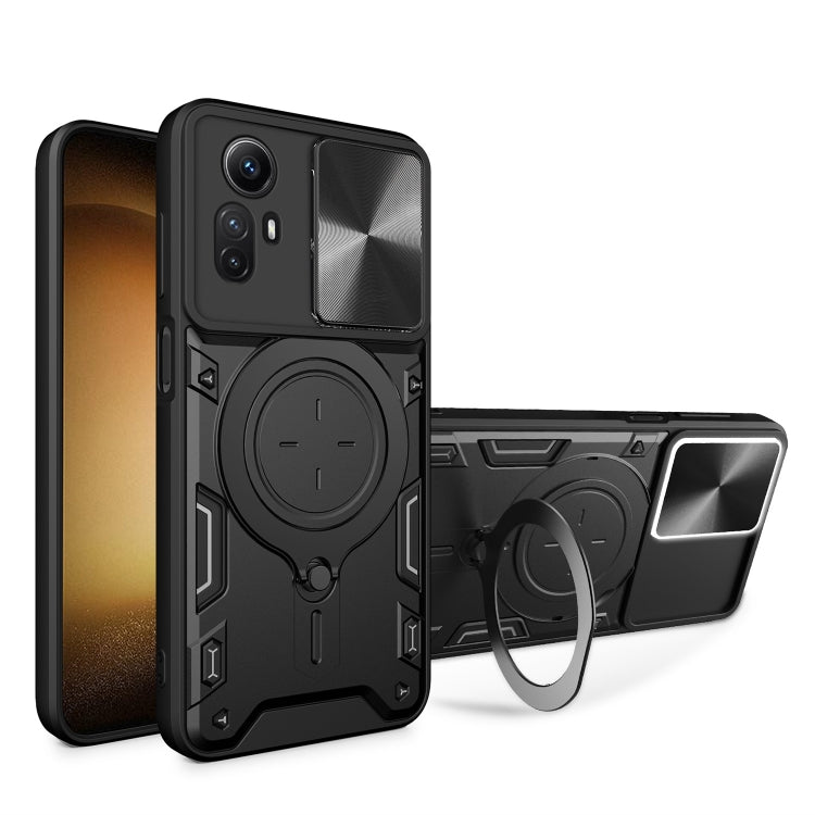 For Xiaomi Redmi Note 12S 4G CD Texture Sliding Camshield Magnetic Holder Phone Case(Black) - Xiaomi Cases by PMC TechLife | Online Shopping South Africa | PMC TechLife | Buy Now Pay Later Mobicred