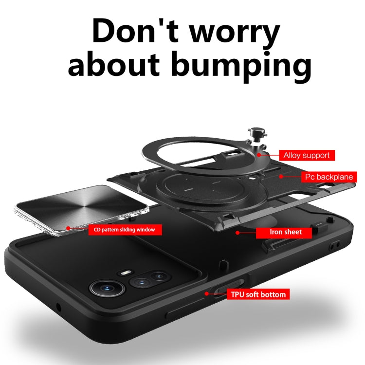For Xiaomi Redmi Note 12S 4G CD Texture Sliding Camshield Magnetic Holder Phone Case(Black) - Xiaomi Cases by PMC TechLife | Online Shopping South Africa | PMC TechLife | Buy Now Pay Later Mobicred