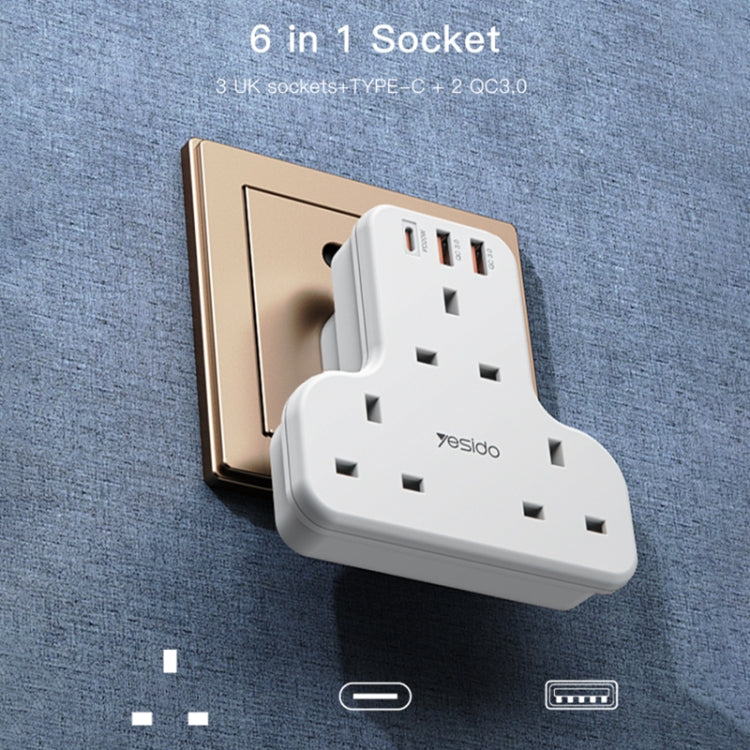 Yesido MC-15 PD+QC 3.0 3250W Home High Power Fast Charging Socket, Plug Type:UK Plug(White) - Extension Socket by Yesido | Online Shopping South Africa | PMC Jewellery | Buy Now Pay Later Mobicred