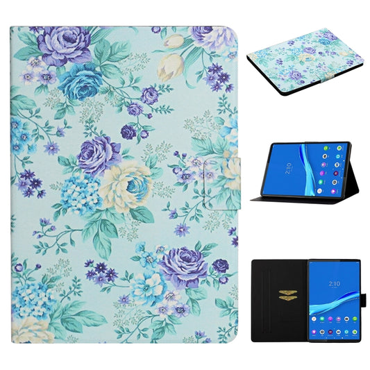 For Lenovo Tab M10 Plus Flower Pattern Horizontal Flip Leather Case with Card Slots & Holder(Purple Flower) - Lenovo by PMC Jewellery | Online Shopping South Africa | PMC Jewellery