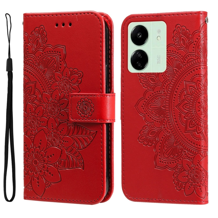 For Xiaomi Redmi 13C 4G 7-petal Flowers Embossing Leather Phone Case(Red) - free shipping - PMC TechLife - Order now!