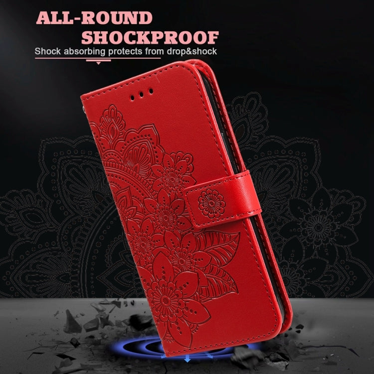 For Xiaomi Redmi 13C 4G 7-petal Flowers Embossing Leather Phone Case(Red) - free shipping - PMC TechLife - Order now!