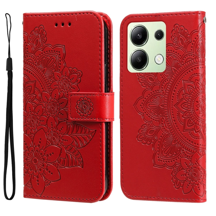 For Xiaomi Redmi Note13 4G 7-petal Flowers Embossing Leather Phone Case(Red) - Note 13 Cases by PMC TechLife | Online Shopping South Africa | PMC TechLife | Buy Now Pay Later Mobicred
