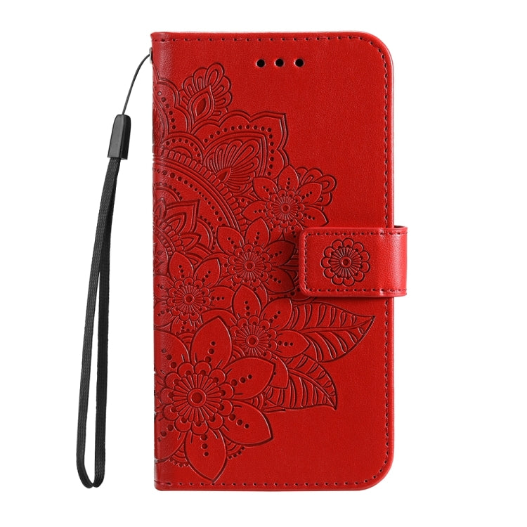 For Xiaomi Redmi Note13 4G 7-petal Flowers Embossing Leather Phone Case(Red) - Note 13 Cases by PMC TechLife | Online Shopping South Africa | PMC TechLife | Buy Now Pay Later Mobicred