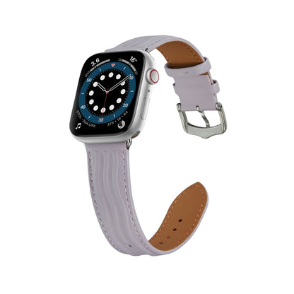 Embossed Line Genuine Leather Watch Band For Apple Watch Ultra 2 49mm(Lavender Purple) - Watch Bands by PMC Jewellery | Online Shopping South Africa | PMC Jewellery