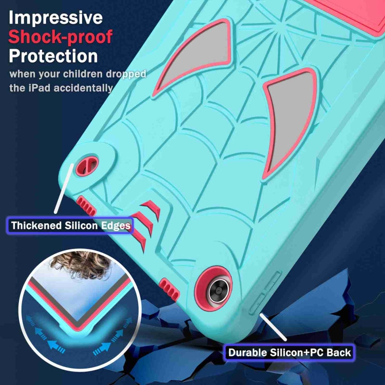 For Lenovo Tab M10 Plus 10.6 3rd Gen 2022 Spider Texture Silicone Hybrid PC Tablet Case with Shoulder Strap(Mint Green + Rose Red) - Lenovo by PMC TechLife | Online Shopping South Africa | PMC TechLife | Buy Now Pay Later Mobicred