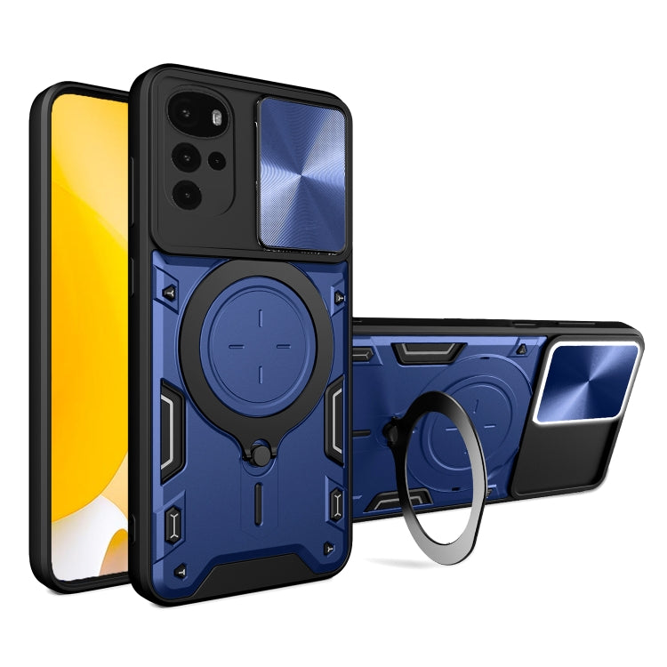 For Motorola Moto G22 / E32 CD Texture Sliding Camshield Magnetic Holder Phone Case(Blue) - free shipping - PMC TechLife - Order now!