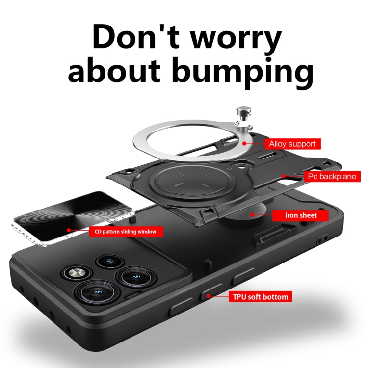For Motorola Edge 50 Neo CD Texture Sliding Camshield Magnetic Holder Phone Case(Silver) - free shipping - PMC TechLife - Order now!