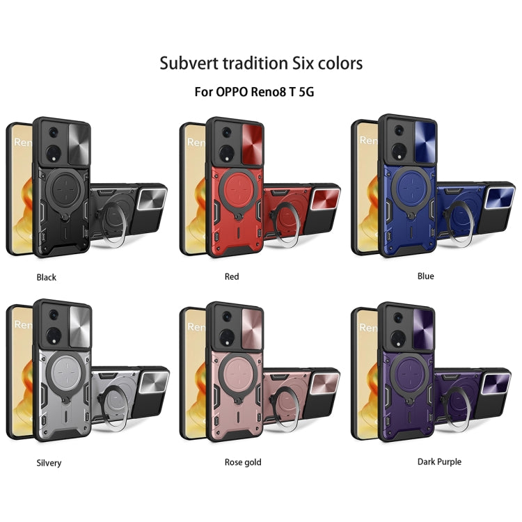 For OPPO Reno8 T 5G CD Texture Sliding Camshield Magnetic Holder Phone Case(Blue) - OPPO Cases by PMC TechLife | Online Shopping South Africa | PMC TechLife | Buy Now Pay Later Mobicred