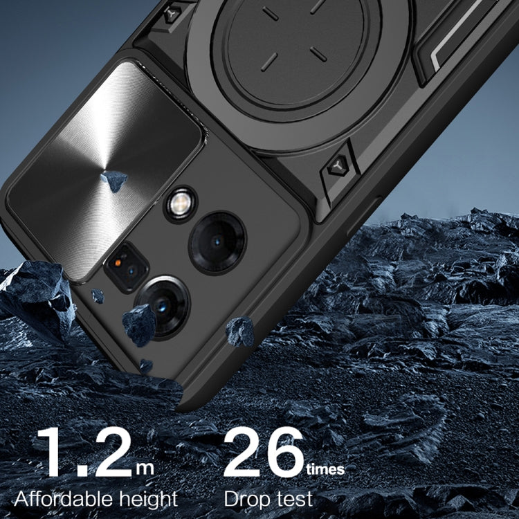 For OPPO Reno7 4G / F21 Pro 4G CD Texture Sliding Camshield Magnetic Holder Phone Case(Black) - OPPO Cases by PMC TechLife | Online Shopping South Africa | PMC TechLife | Buy Now Pay Later Mobicred