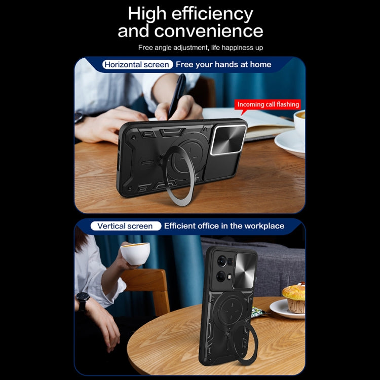 For OPPO Reno7 4G / F21 Pro 4G CD Texture Sliding Camshield Magnetic Holder Phone Case(Blue) - OPPO Cases by PMC TechLife | Online Shopping South Africa | PMC TechLife | Buy Now Pay Later Mobicred