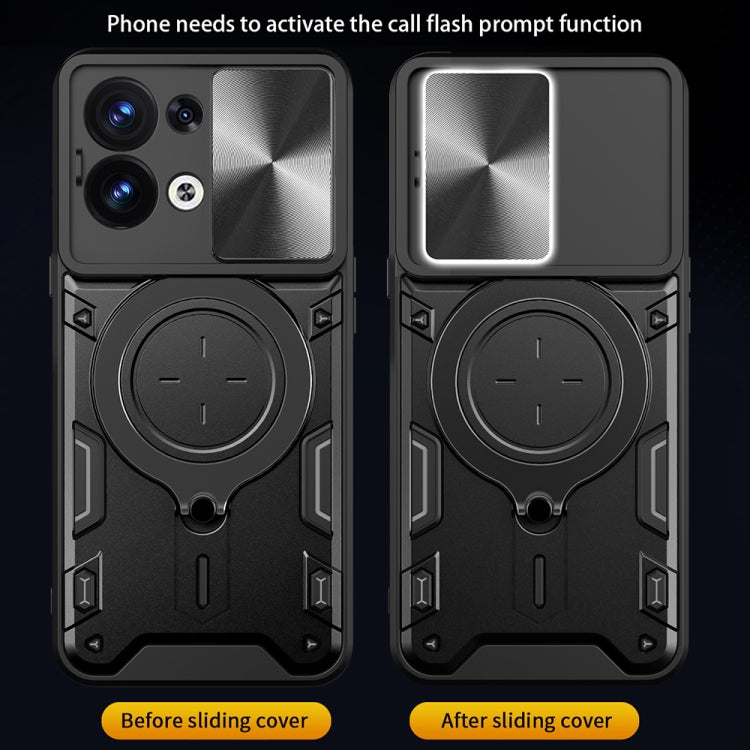 For OPPO Reno8 5G CD Texture Sliding Camshield Magnetic Holder Phone Case(Black) - OPPO Cases by PMC TechLife | Online Shopping South Africa | PMC TechLife | Buy Now Pay Later Mobicred