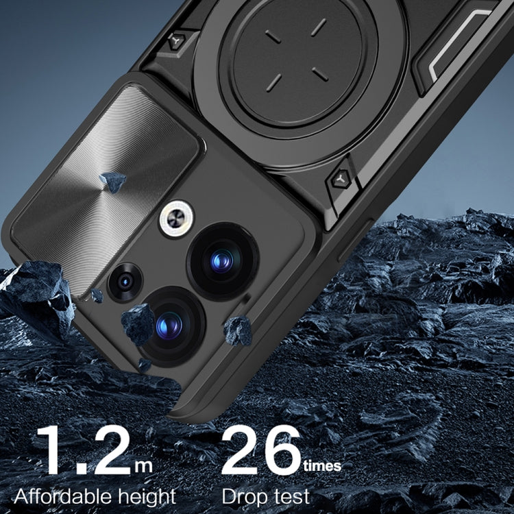 For OPPO Reno8 5G CD Texture Sliding Camshield Magnetic Holder Phone Case(Black) - OPPO Cases by PMC TechLife | Online Shopping South Africa | PMC TechLife | Buy Now Pay Later Mobicred