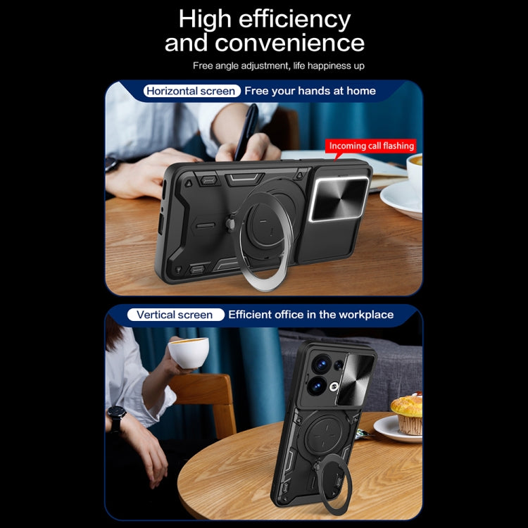 For OPPO Reno8 5G CD Texture Sliding Camshield Magnetic Holder Phone Case(Silver) - OPPO Cases by PMC TechLife | Online Shopping South Africa | PMC TechLife | Buy Now Pay Later Mobicred